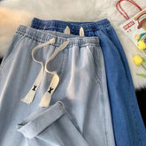 Men Jeans Straight Loose Summer Light Color Retro Casual Wide Leg Pants